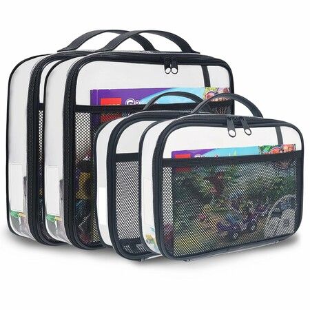 4 Packs Toy Storage Bags PVC with Zipper for Building Blocks,Puzzle,Books Board Game Storage Organizer Case