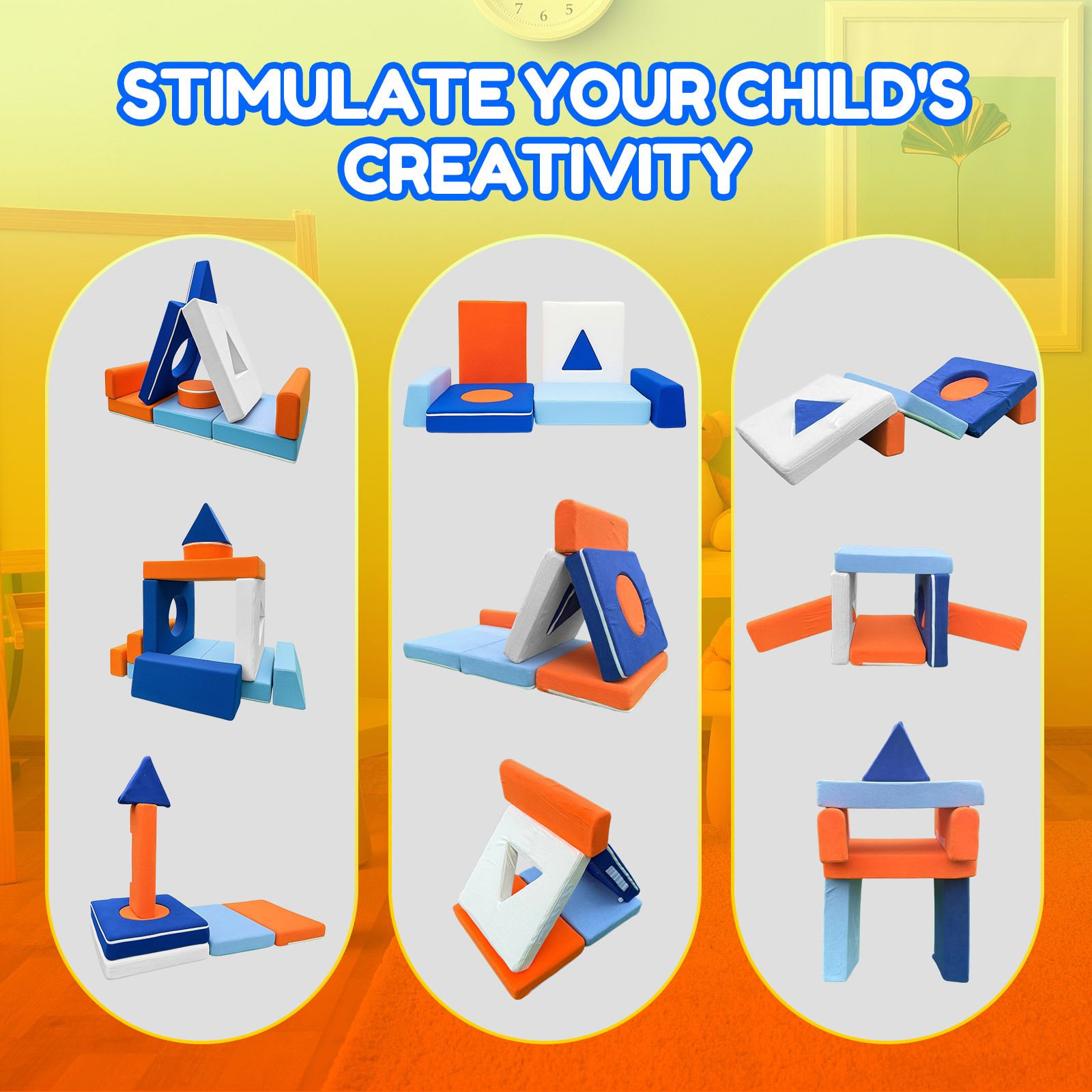 Kids Sofa Set Modular Couch Play Lounge Chair Ball Pit Toddler Playset Sectional Convertible Cushion Comfy Armchair Bed Activity Centre Playroom 11Pcs
