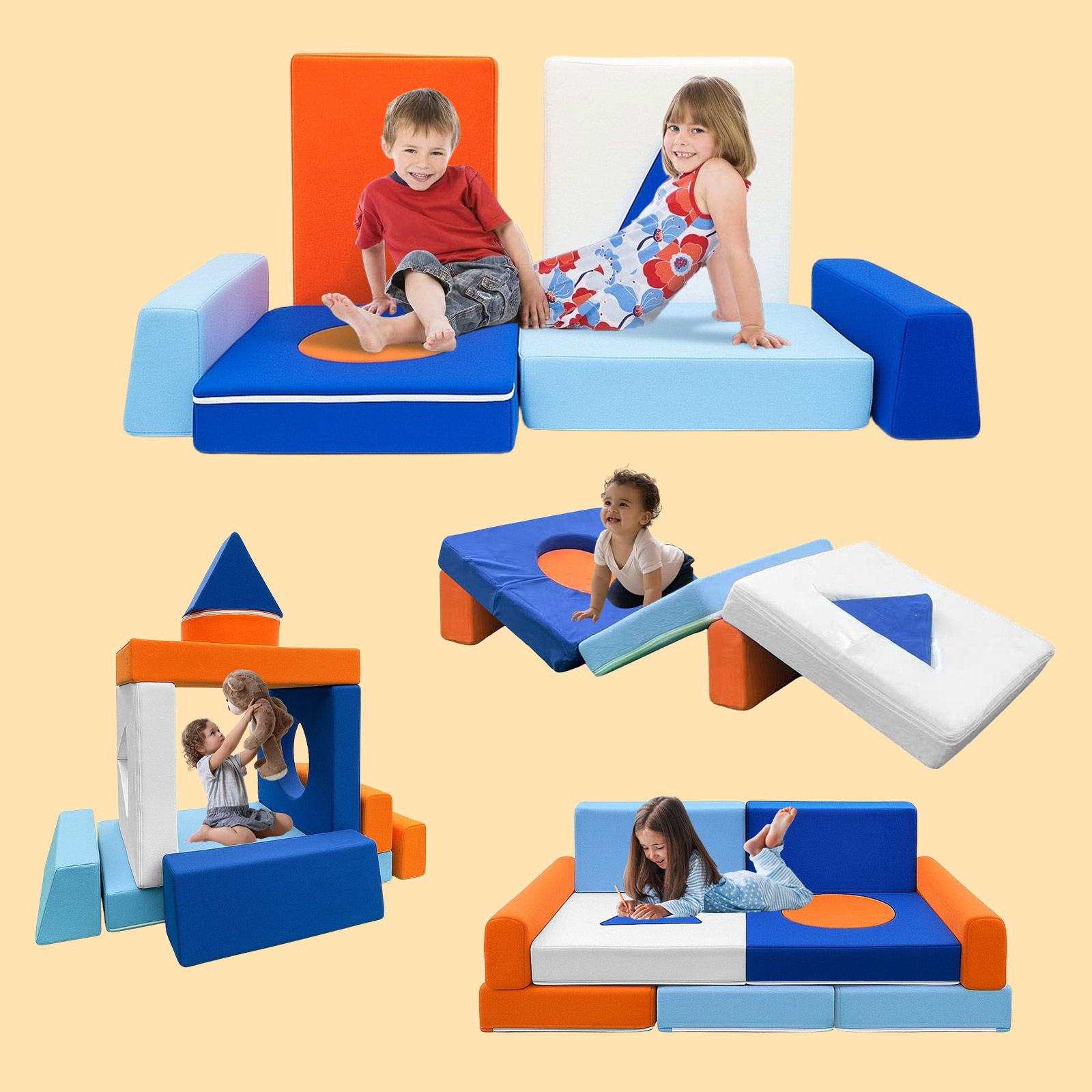 Kids Sofa Set Modular Couch Play Lounge Chair Ball Pit Toddler Playset Sectional Convertible Cushion Comfy Armchair Bed Activity Centre Playroom 11Pcs