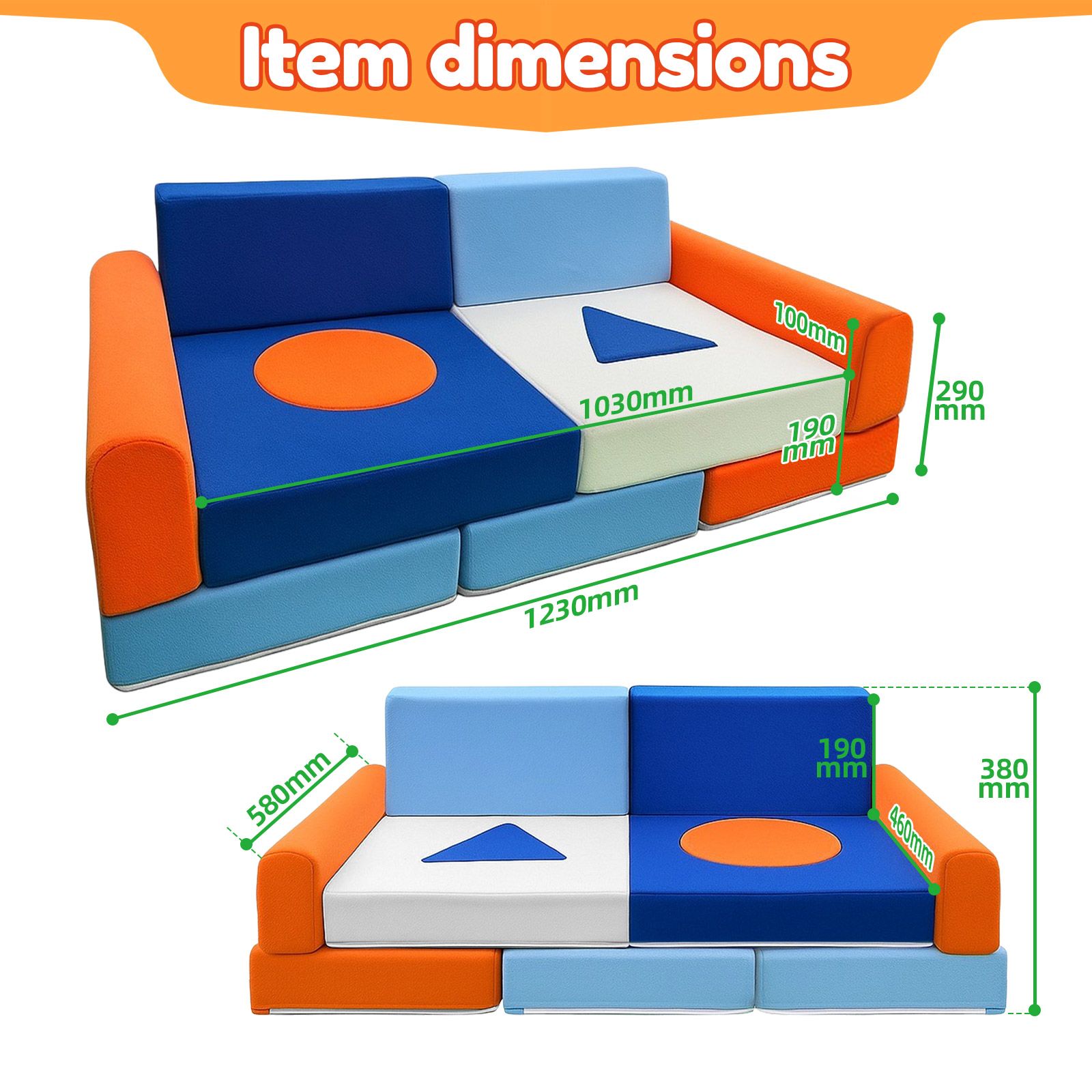 Kids Sofa Set Modular Couch Play Lounge Chair Ball Pit Toddler Playset Sectional Convertible Cushion Comfy Armchair Bed Activity Centre Playroom 11Pcs
