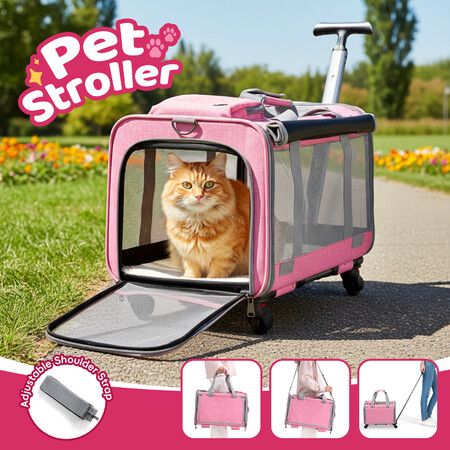 Soft Pet Carrier Cat Dog Crate Stroller Trolley Rolling Portable Small Animals Puppy Travel Cage Kennel Hand Shoulder Bag Luggage Telescopic Handle
