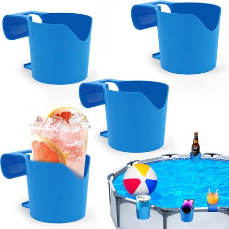 4 Pack Poolside Cup Holder for Above Ground Swimming Pool,No Spill Drink Holder Fits 2 Inch or Less Round Top Bar