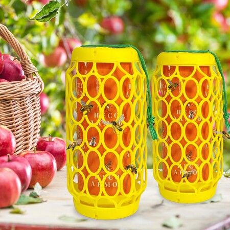 2Pcs Wasp Traps Outdoor Hanging, Carpenter Bee Traps with Sticky Paper Weatherproof Yellow Jacket Trap & Insect Bee Fly Gnats Catcher for Garden Patio