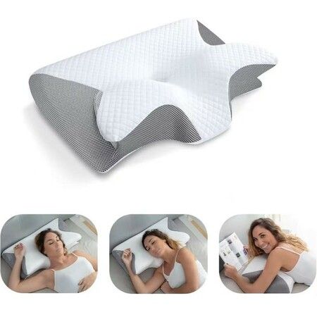 Cervical Neck Pillow for Pressure Relief, Ergonomic Memory Foam Pillow for Side Sleeper Contour Orthopedic Bed Pillow for Neck Support Grey
