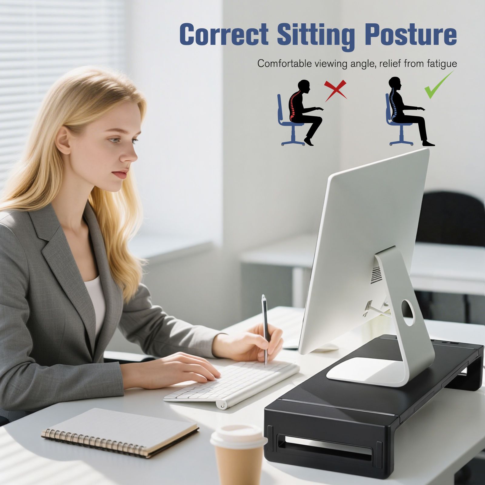 PC Monitor Laptop Stand Riser Office Computer Desk Tabletop Display Holder Length Adjustable Folding Phone Storage Drawer USB 3.0 2.0 Charging Station