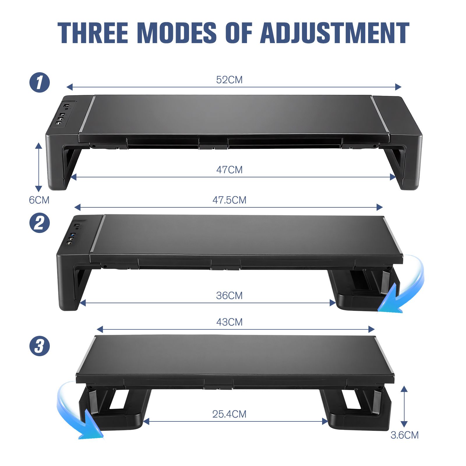 PC Monitor Laptop Stand Riser Office Computer Desk Tabletop Display Holder Length Adjustable Folding Phone Storage Drawer USB 3.0 2.0 Charging Station