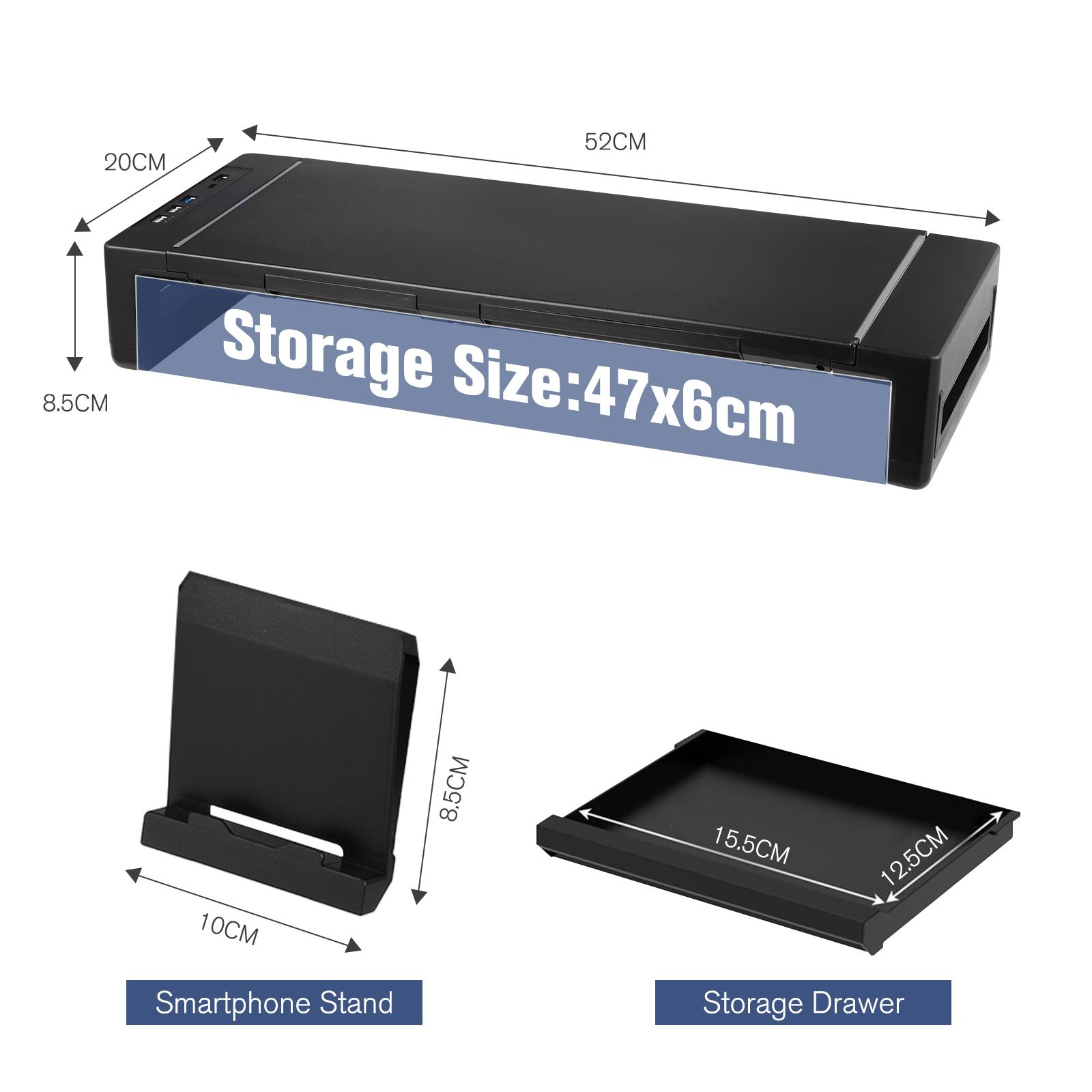 PC Monitor Laptop Stand Riser Office Computer Desk Tabletop Display Holder Length Adjustable Folding Phone Storage Drawer USB 3.0 2.0 Charging Station