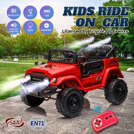 Kids Electric Car Ride On Toy Vehicle Off Road Truck Jeep Parental Remote Control Licensed Toyota FJ Cruiser 12V Battery MP3 Lights Two Openable Doors